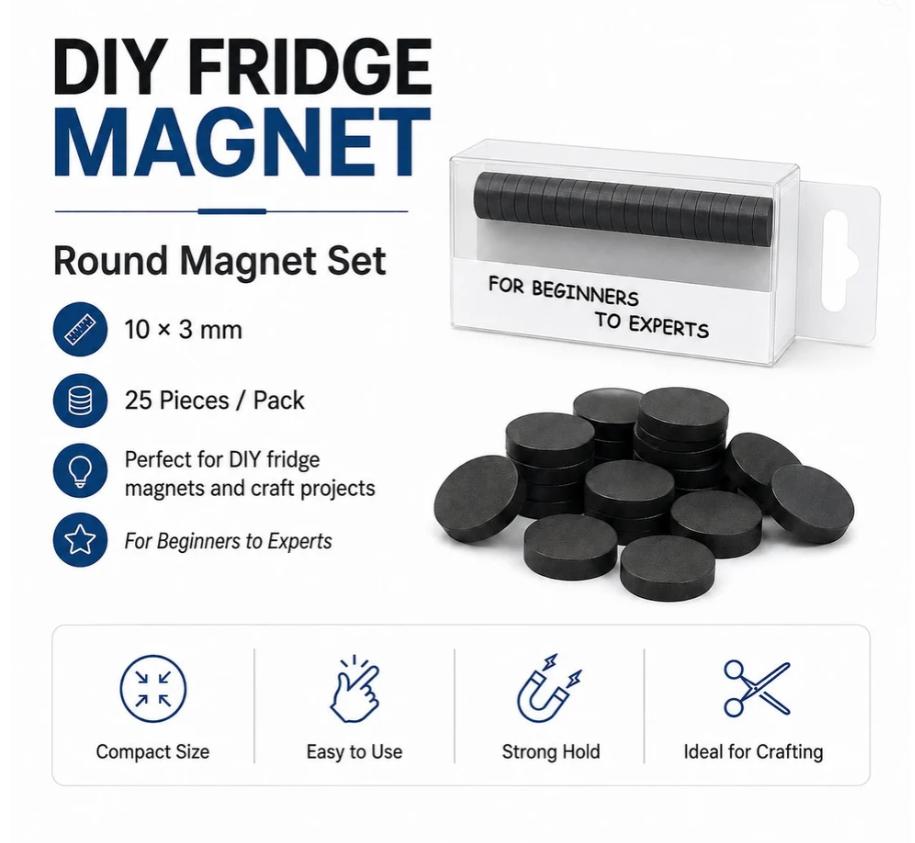 10 × 3 mm Round Black Ferrite Magnets – Pack of 25