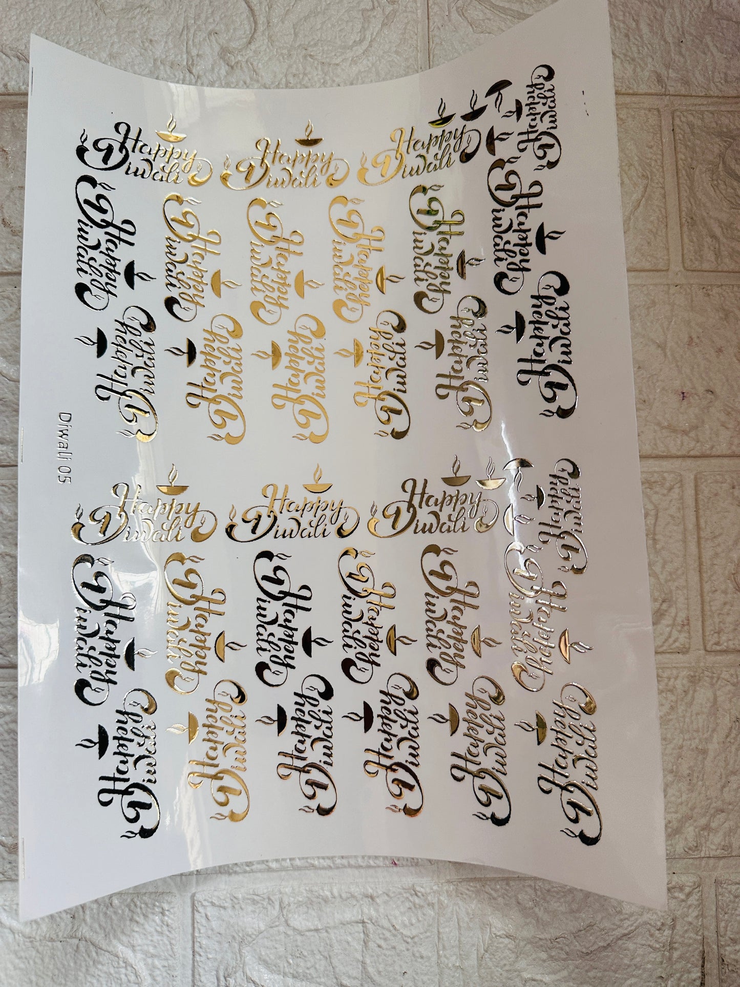 Happy Diwali Embossed Sticker sheet - A4 size