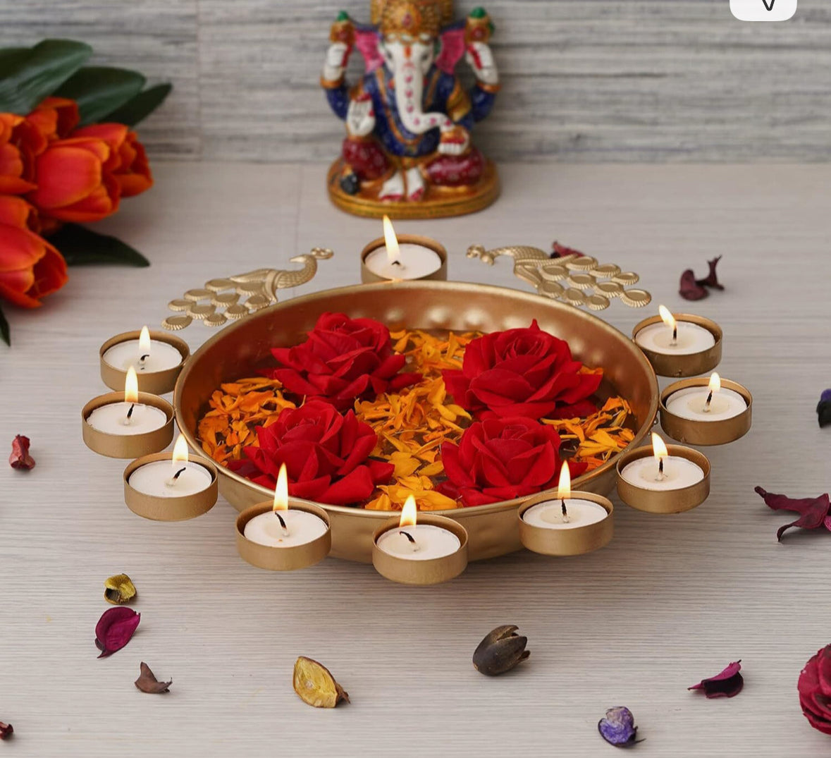 Decorative Round Peacock shape urli bowl - 12 inch