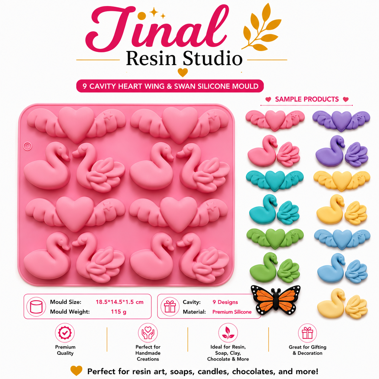 9 Cavity Heart and Swan DIY mould