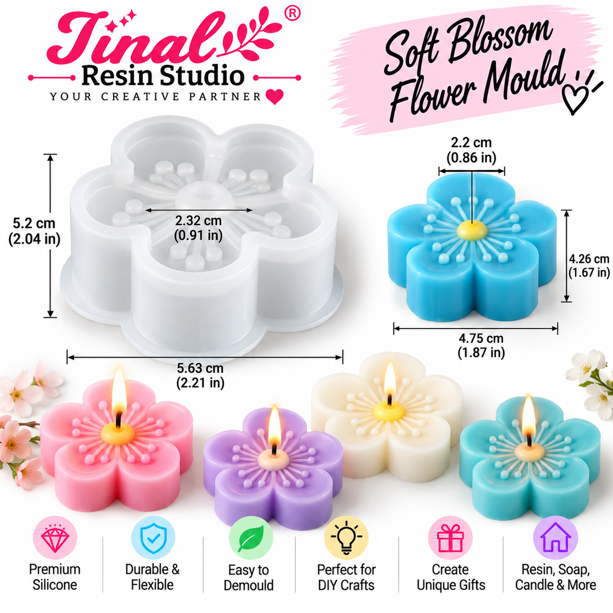 Soft Blossom Flower Candle Mold