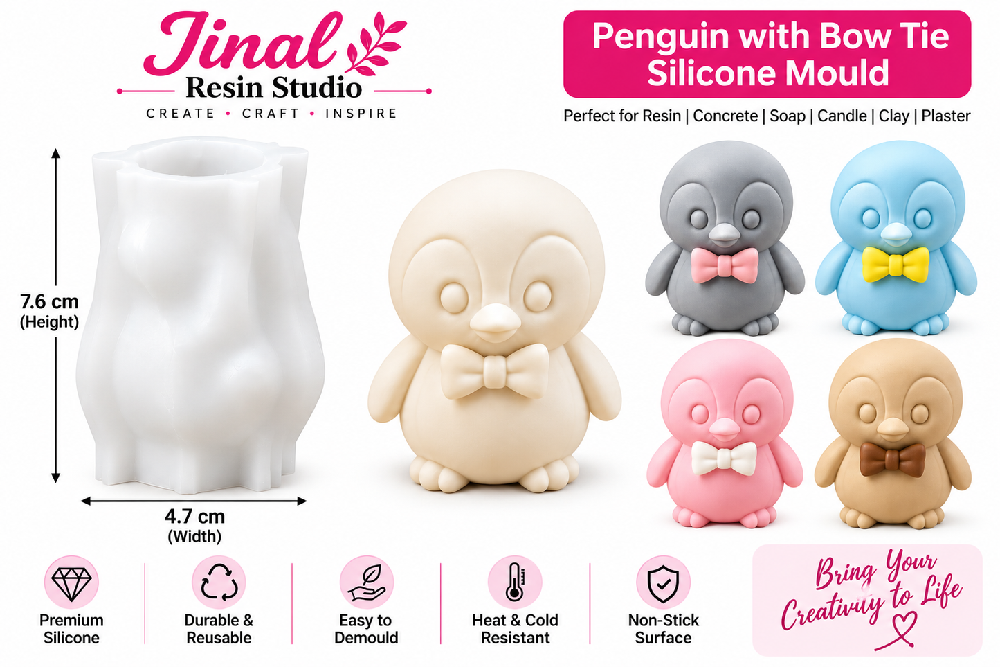Penguin with Bow Tie Silicone Mould | Resin, Candle, Soap & DIY Craft Mould