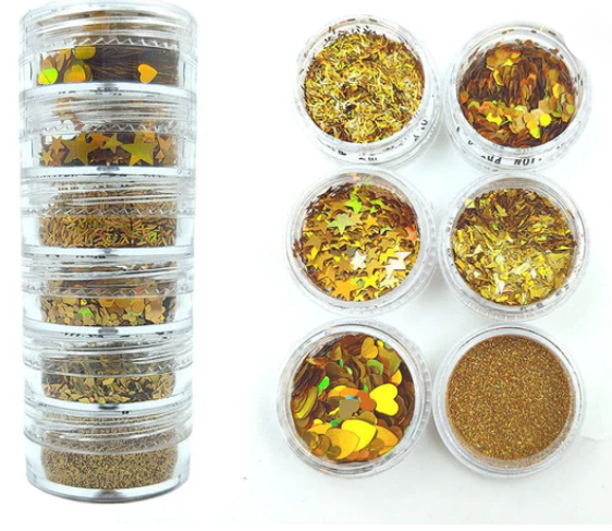 6 IN 1 GLITTER & CHUNKS RAINBOW GOLD