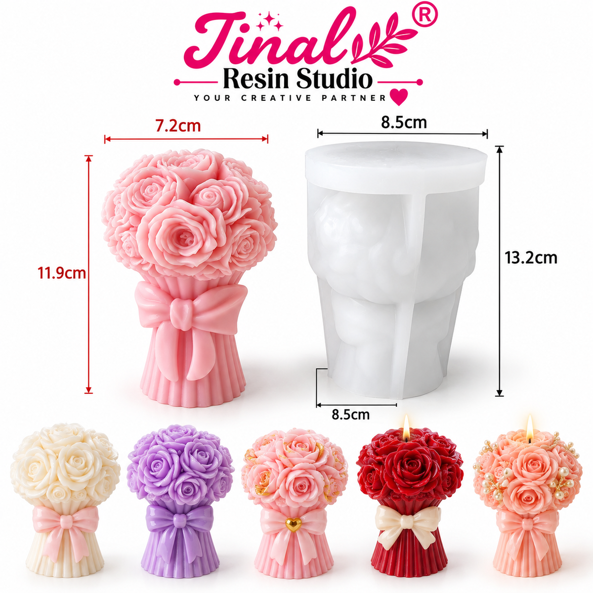 Rose Bouquet Silicone Mould with Bow for Resin, Candle & Jesmonite Art HM0153
