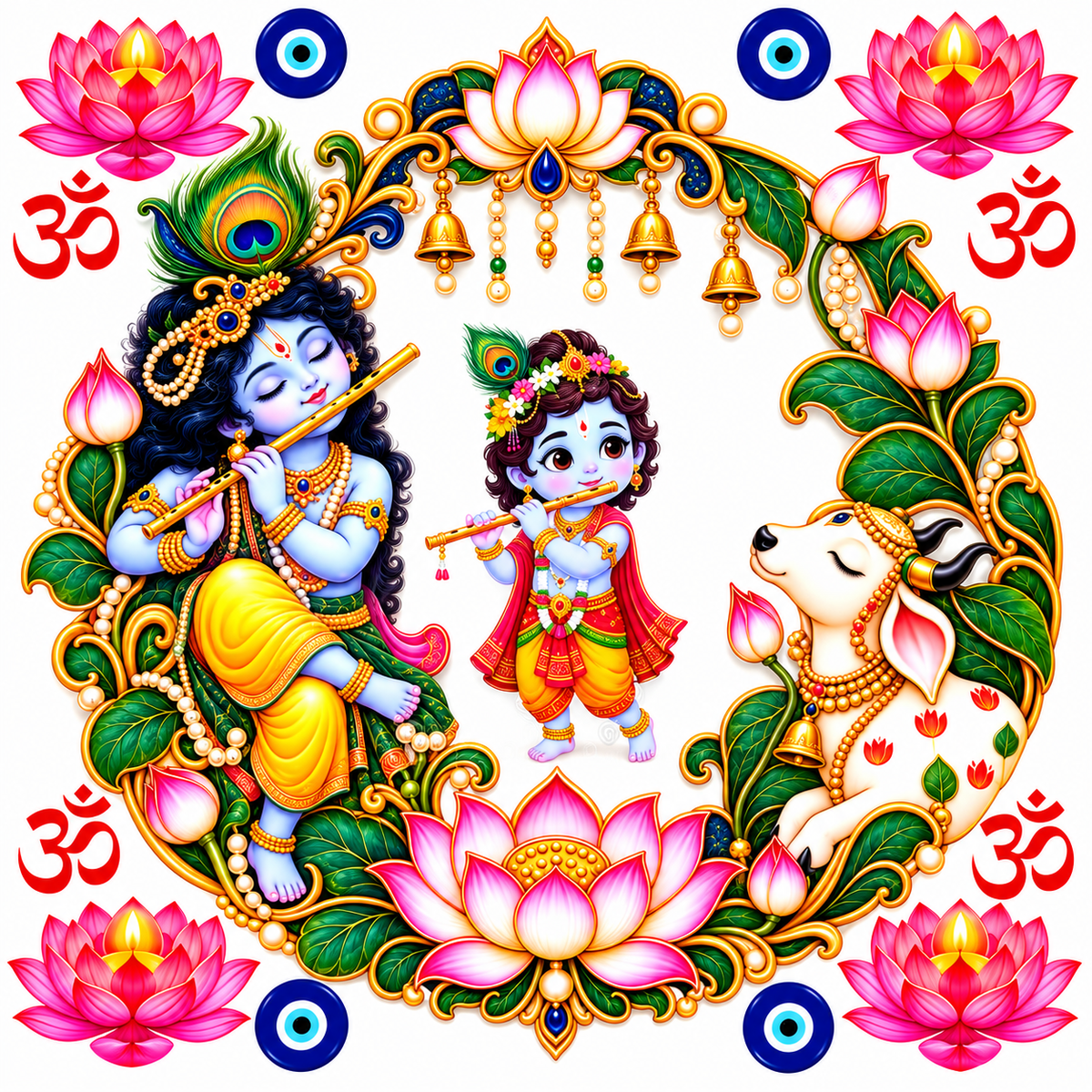 Krishna Devotional Lotus Wreath Peel off UV DTF Sticker