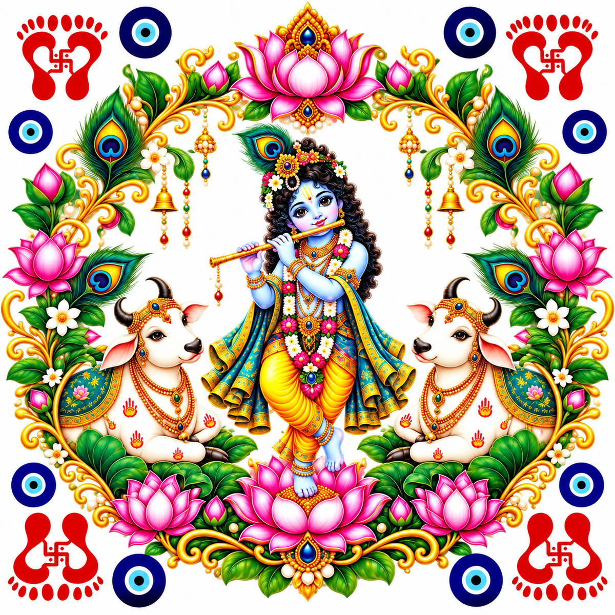 Krishna Devotion with Sacred Cows Peel off UV DTF Sticker