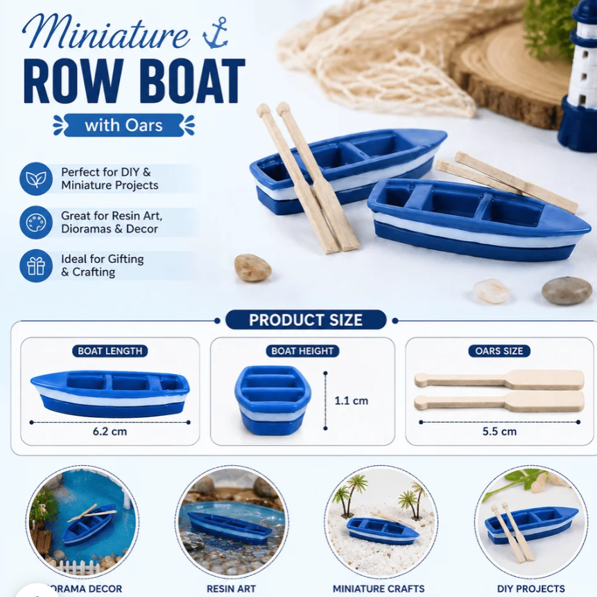 Boat With Oars Miniature 3 Pcs