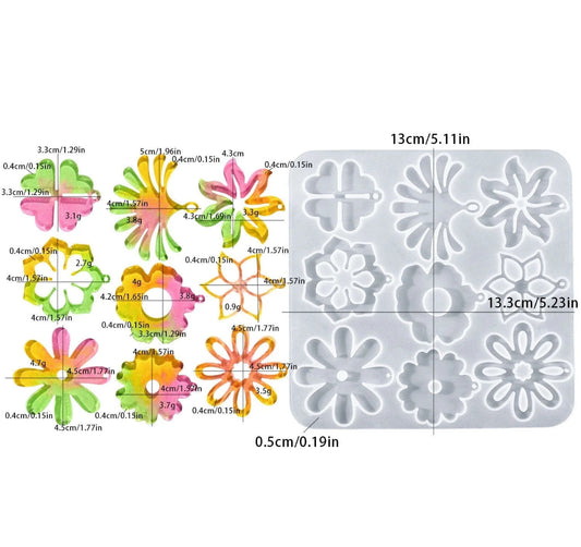 9 Cavity Floral Designs Earring,Pendant & Keychain Mould