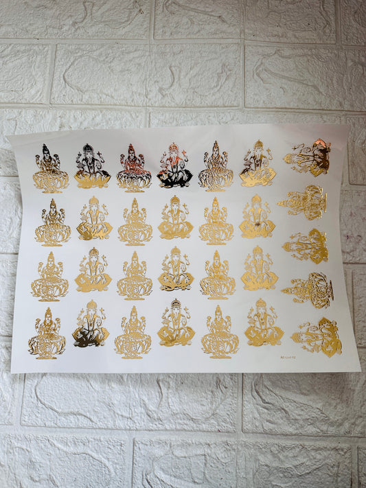 Ganesh Ji Lakshmi Ji Embossed Sticker- A4 size 2 inch Height