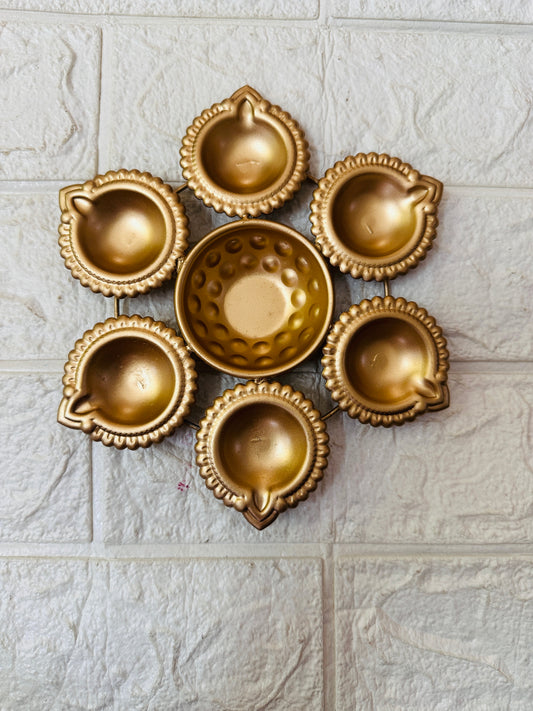 Metal Urli Bowl Rangoli for Floor Home Decoration, Floating Light Candles and Flowers Diwali - 7 inch