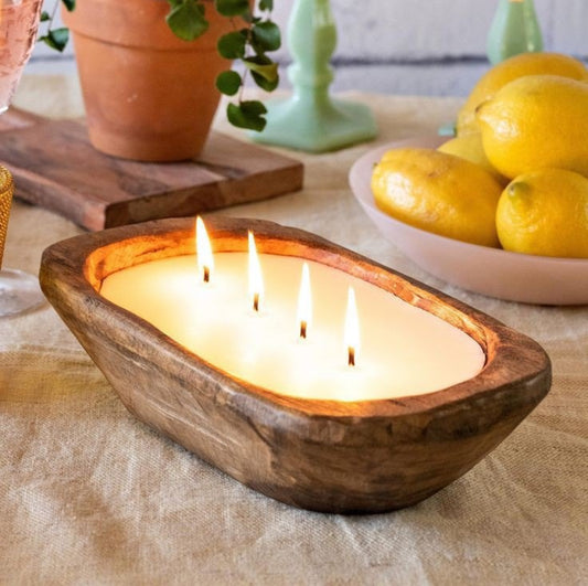 Wooden Candle Bowl Rectangle Boat