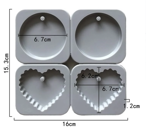 4 Multi-Cavity Round Circle &amp; Scalloped Heart Hanging Tag Mould