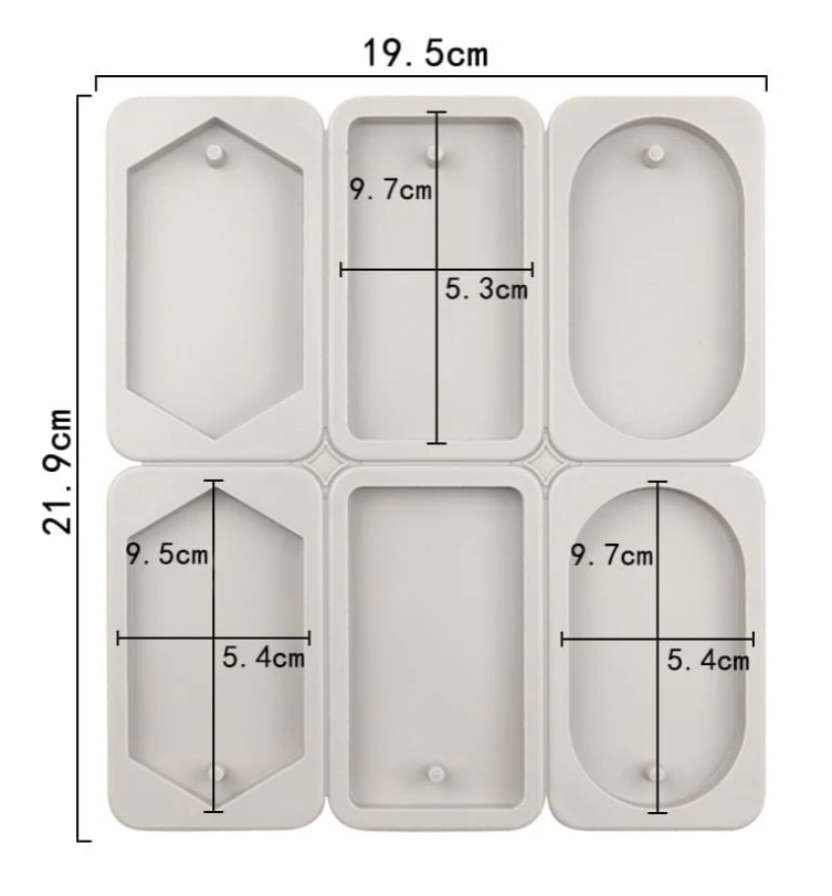 6-Cavity Mixed Geometric Hexagon Rectangle & Oval Hanging Tag Mould