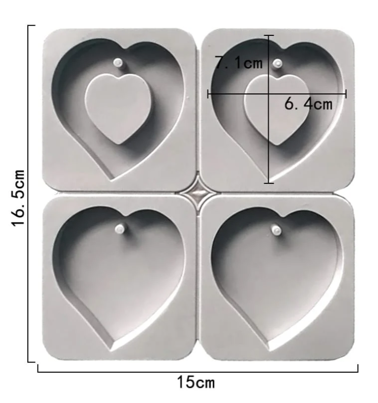 4-Cavity Heart & Hollow Frame Heart Hanging Tag Mould