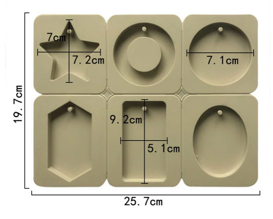6-Cavity Mixed Shape Star Circle Hexagon & Rectangle Hanging Tag Mould