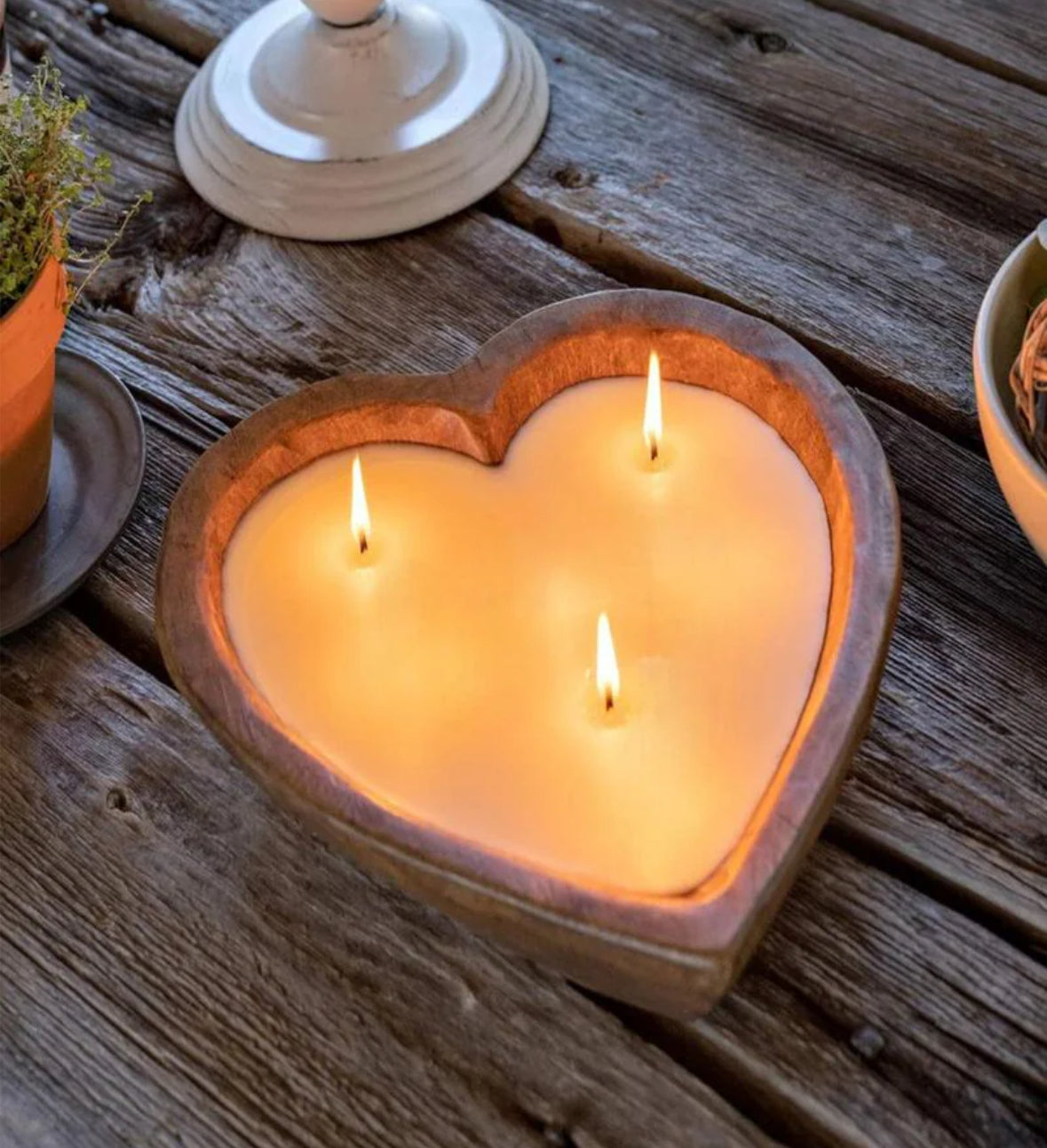 Heart Wooden Candle Bowl