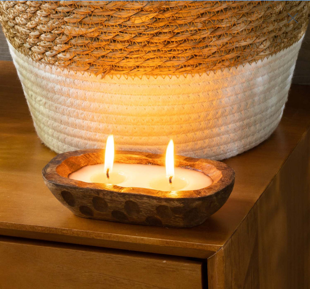 Wooden Candle Bowl Rectangle Boat