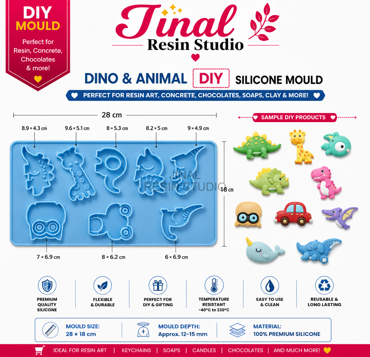8 Cavity Animal & Dinosaur Silicone Mould – Jinal Resin Studio