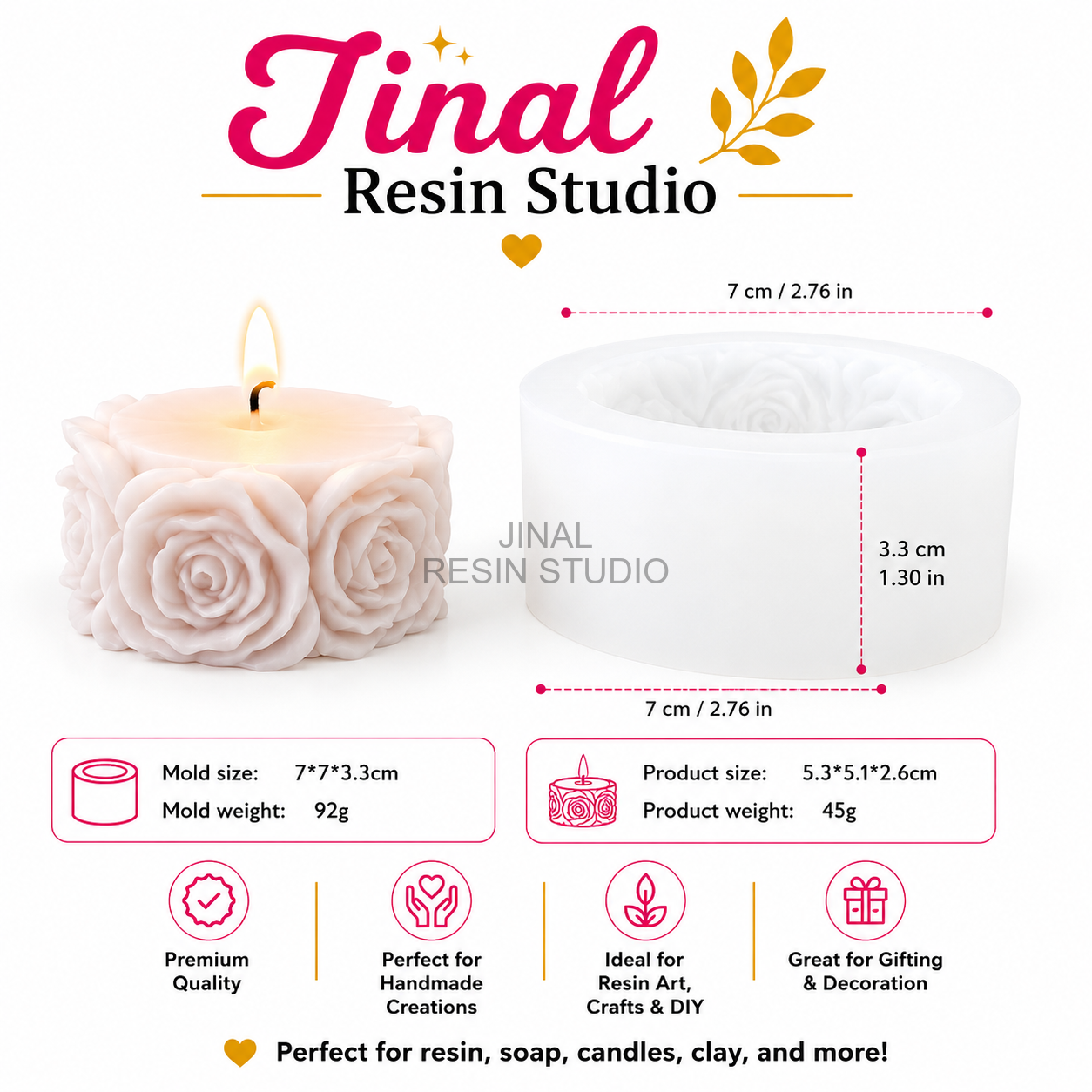 3D Rose Flower Pillar Candle Mould HM0022
