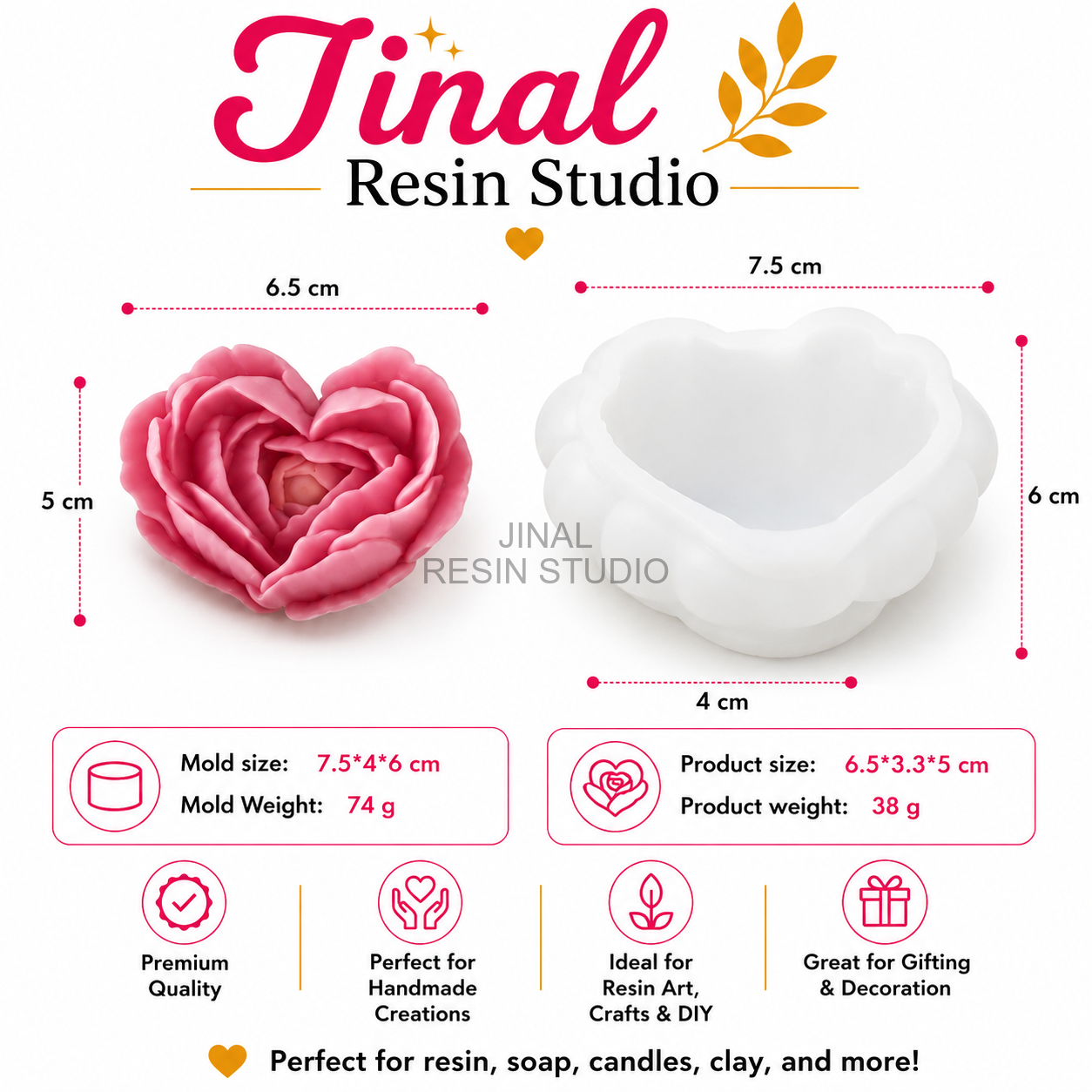 3D Flower Heart Candle Mould HM0052