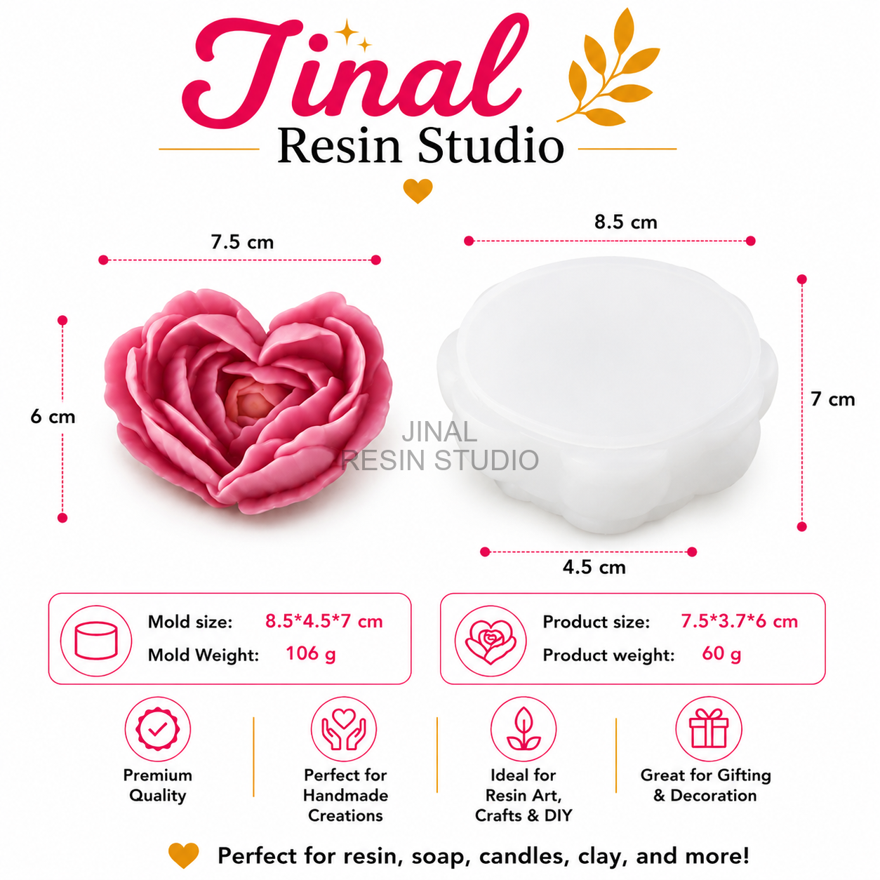 Big 3D Flower Heart Candle Mould HM0051