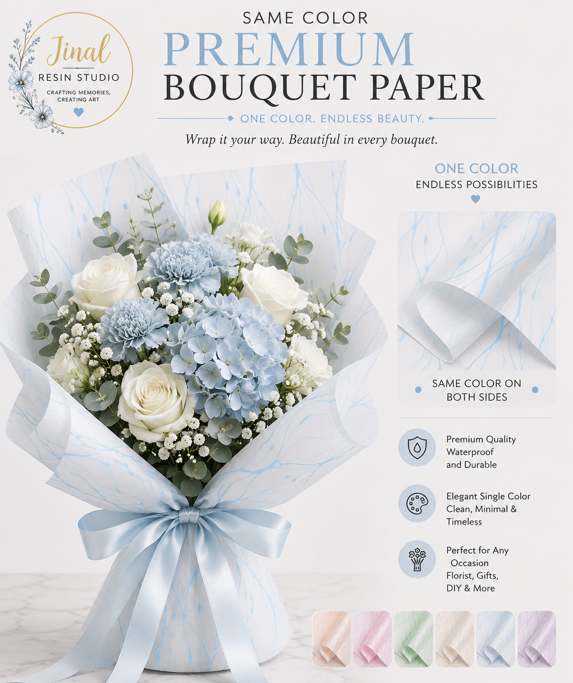 Vine Pattern Bouquet Paper Sky Blue