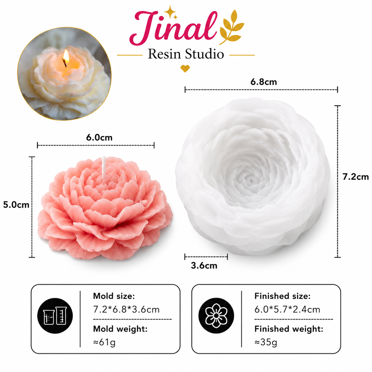 Big Peony Flower Shape Candle Silicone Mould