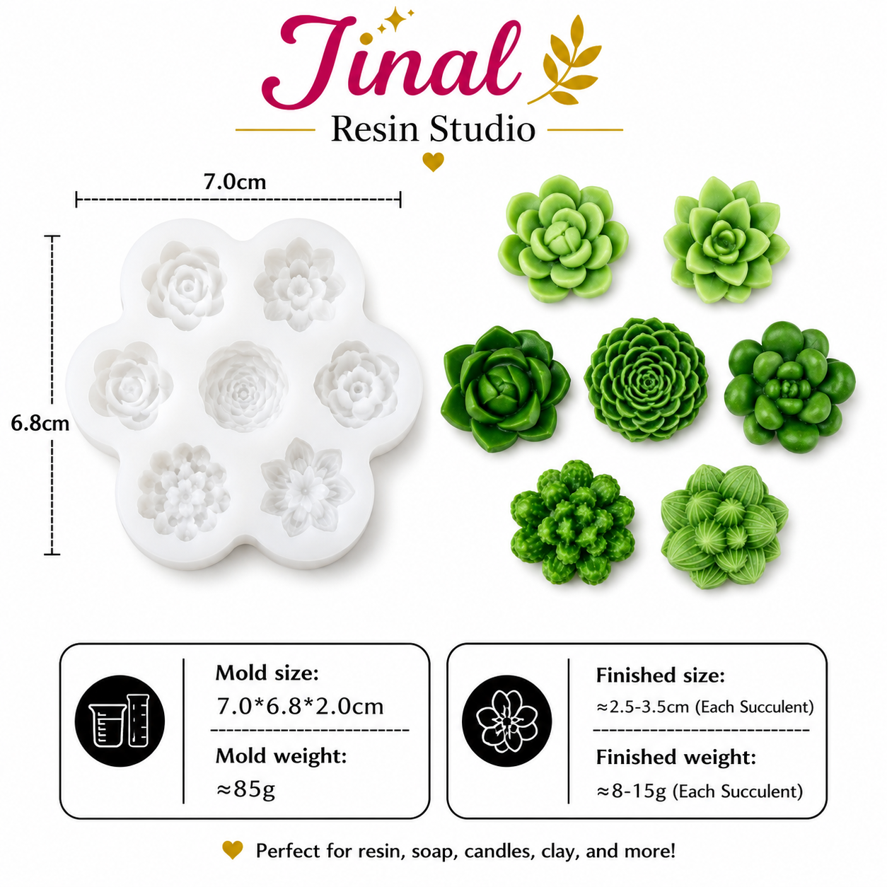 7 Cavity Succulent Flower Silicone Candle Mould