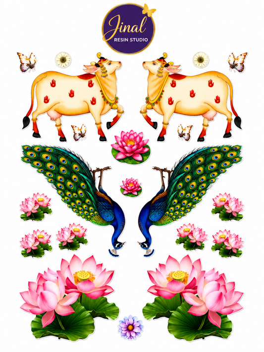 Cow Lotus Peacock mix UV DTF