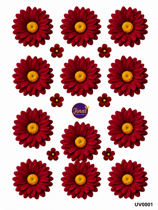 Maroon Daisy Flower UV DTF Sticker