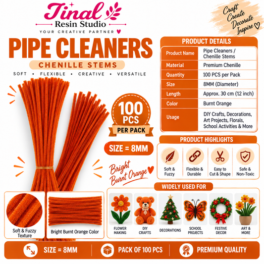 Burnt Orange Premium Pipe Cleaners (8MM Approx.)