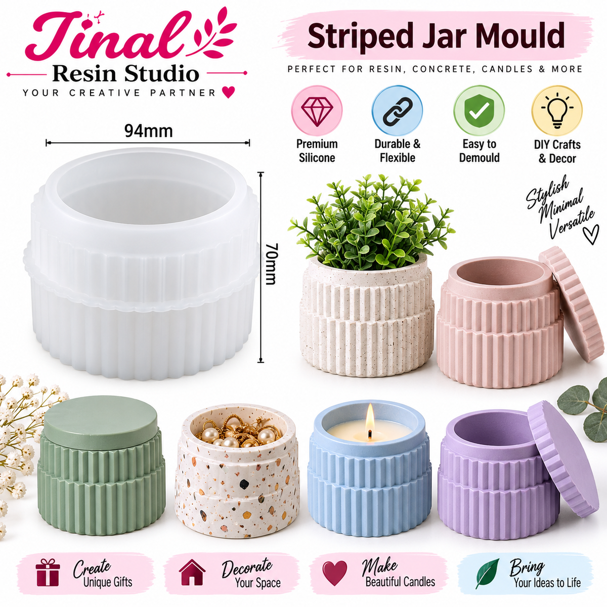 Striped Jar Silicone Mould | Candle Making, Resin, Jesmonite & DIY Crafts SM1345
