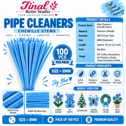 Sky Blue Premium Pipe Cleaners (8MM Approx.)