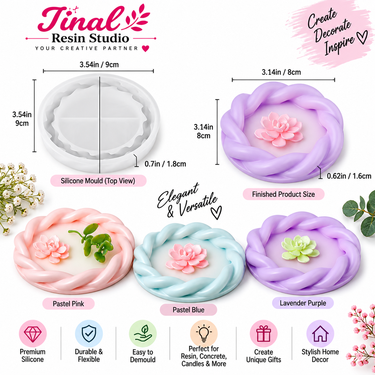 Small Round Twisted Plate Tray Mould SM1220 | Resin, Candle art