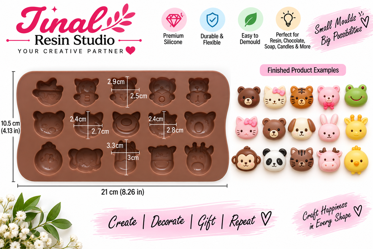 15 Cavity Cute Animal DIY Silicone Mould | Resin, Soap, DIY & Craft Making