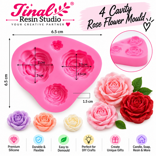 4 Cavity Rose Flower Silicone Mould
