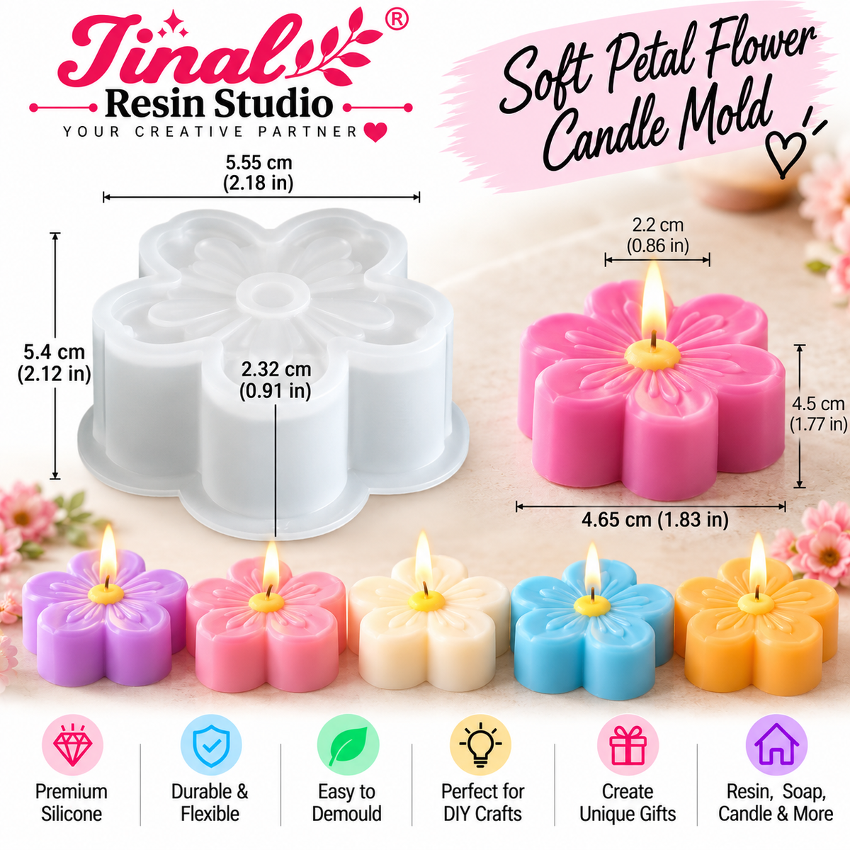 Soft Petal Flower Candle Mold