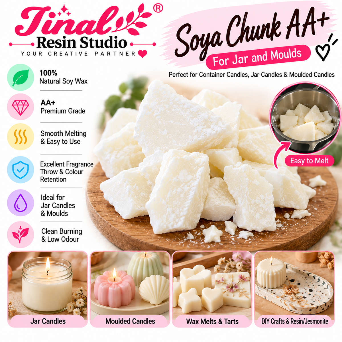 Soya Chunk AA+ for Candle Moulds and Jar