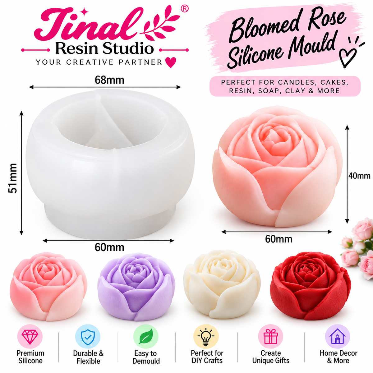 Bloomed Rose Flower candle mould HM0060