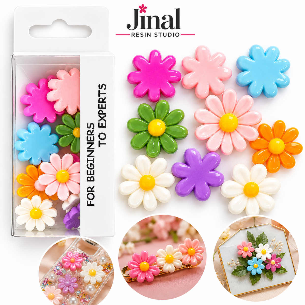 Glossy 3D Flower Embellishments Pack – Decorative Flowers for Craft &amp; DIY Projects