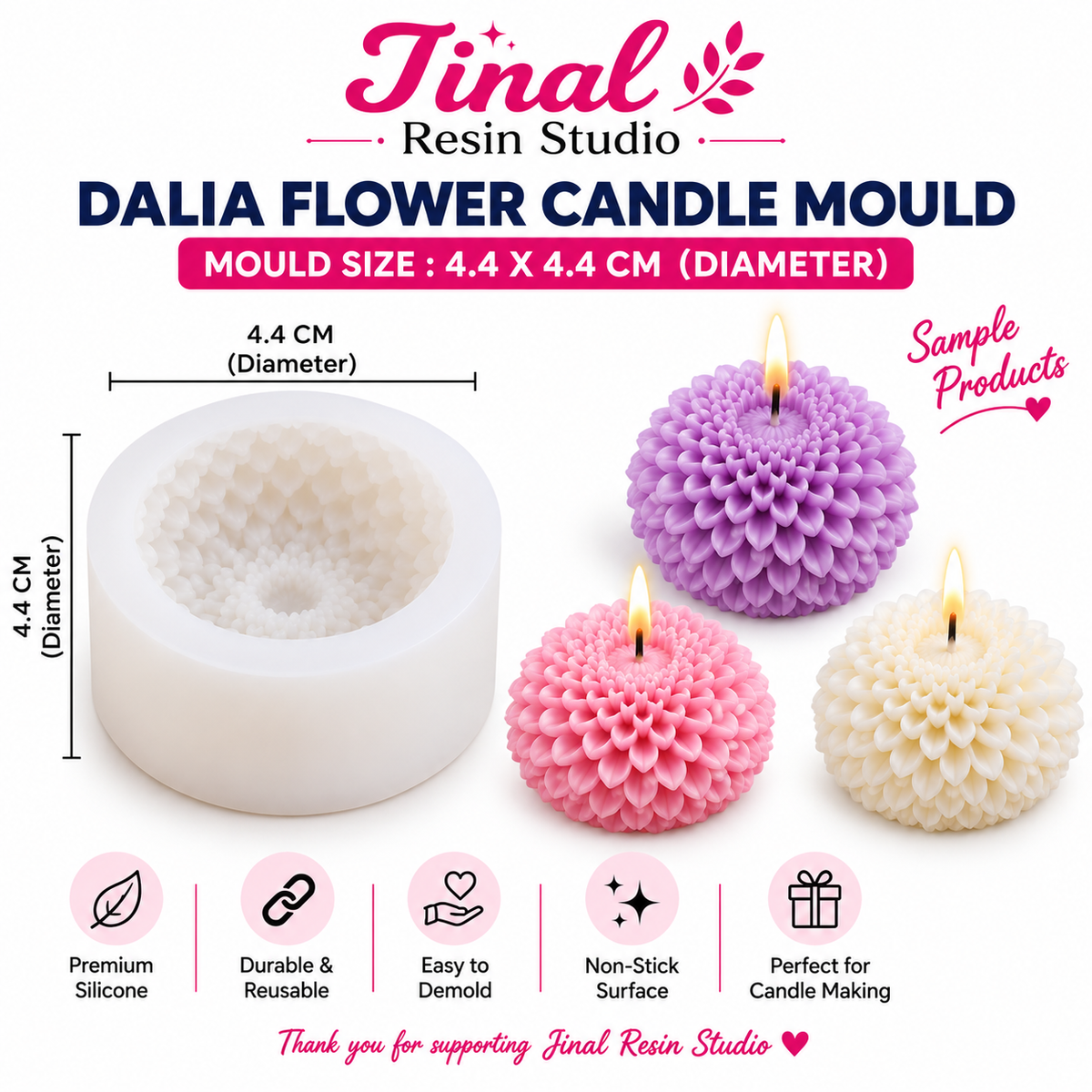 Chrysanthemum Flower Silicone Candle Mould - 3D Dahlia Shape Mould IHM035
