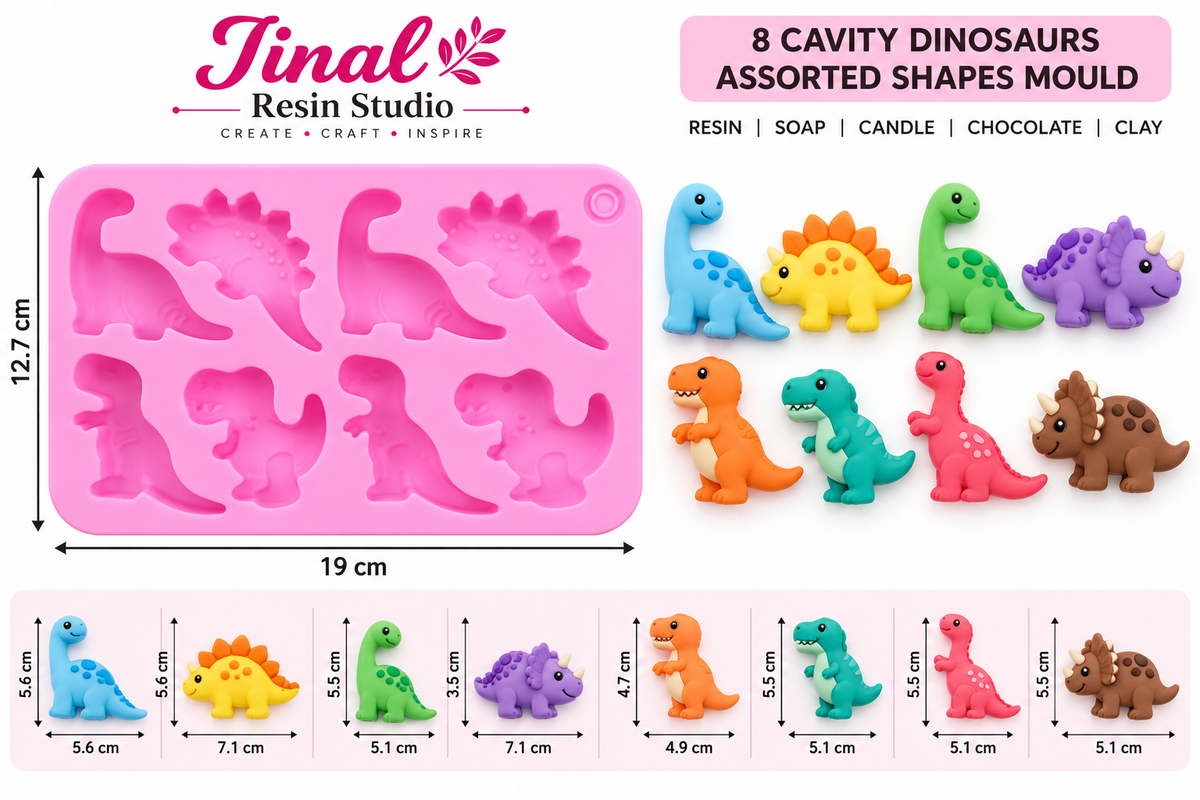 8 Cavity Dinosaurs Assorted Shapes Silicone Mould | Resin & DIY Craft Mould