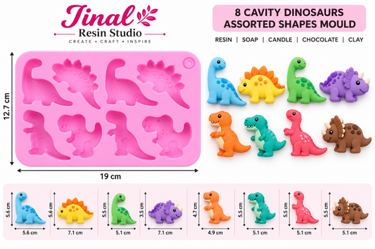 8 Cavity Dinosaurs Assorted Shapes Silicone Mould | Resin & DIY Craft Mould