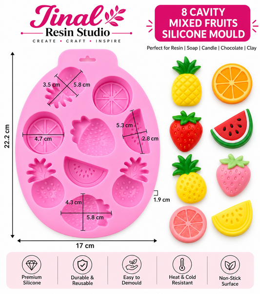 8 Cavity Mixed Fruits Silicone Mould | Resin, Candle, Soap & DIY Craft Mould