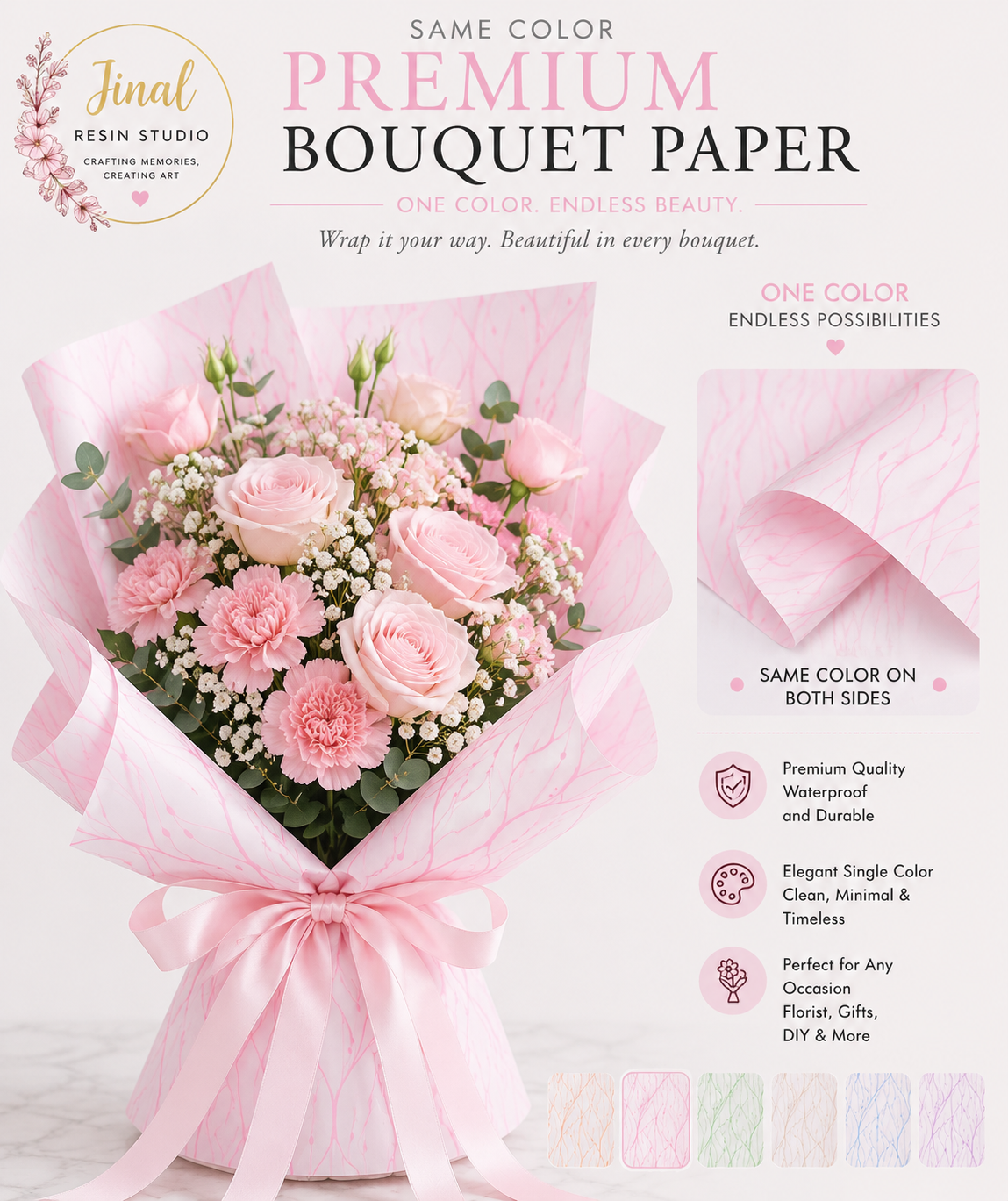 Vine Pattern Bouquet Paper Sky Blue