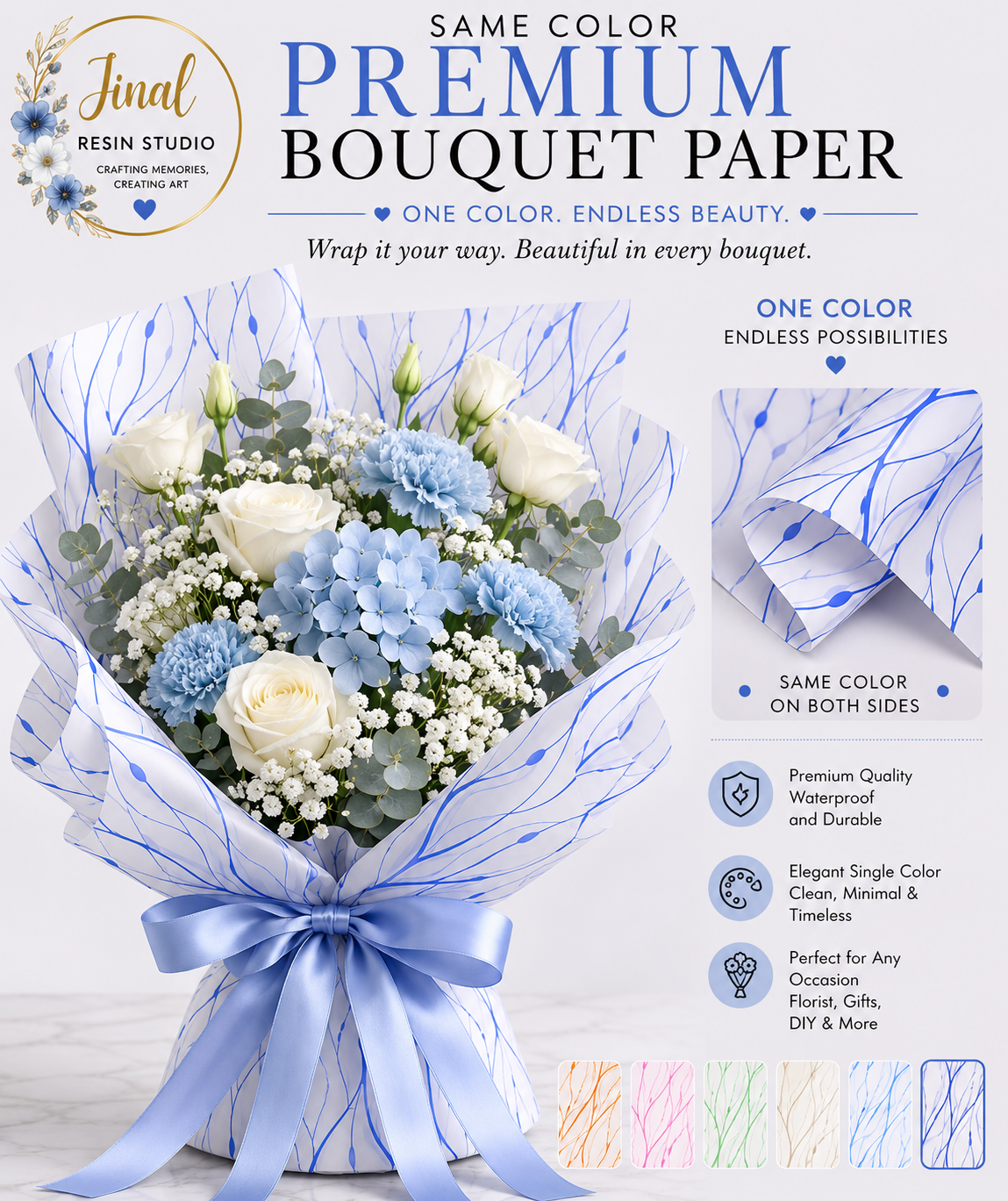 Vine Pattern Bouquet Paper Sky Blue