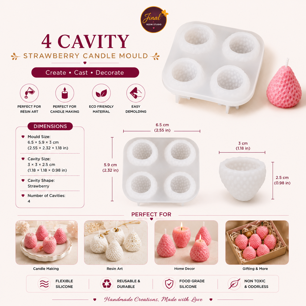 4 Cavity Strawberry Candle Mould