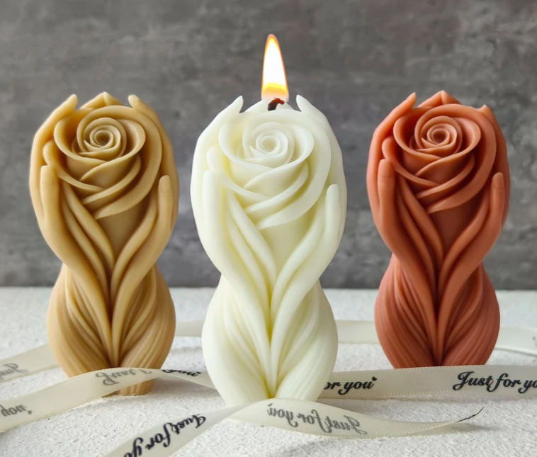 3D Holding Rose Flower Candle Handmade Mould
