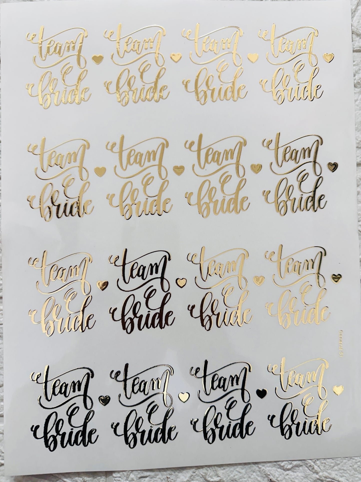 Team bride embossed sticker