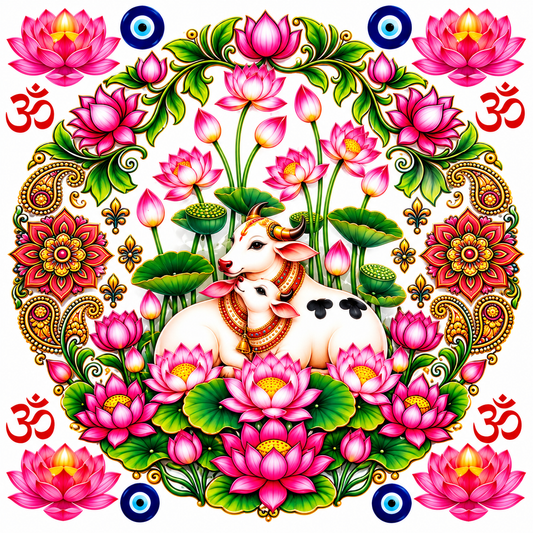 Cow and Calf Lotus Mandala Peel off UV DTF Sticker